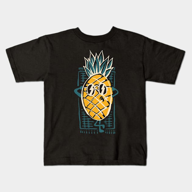 Pineapple Sunbathe Kids T-Shirt by quilimo